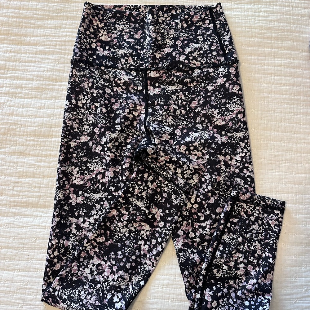 lululemon athletica Black and Pink Floral Leggings